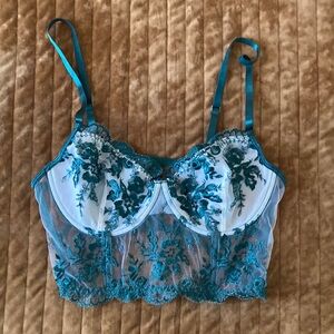 Adore Me Teal and White Lace Bra